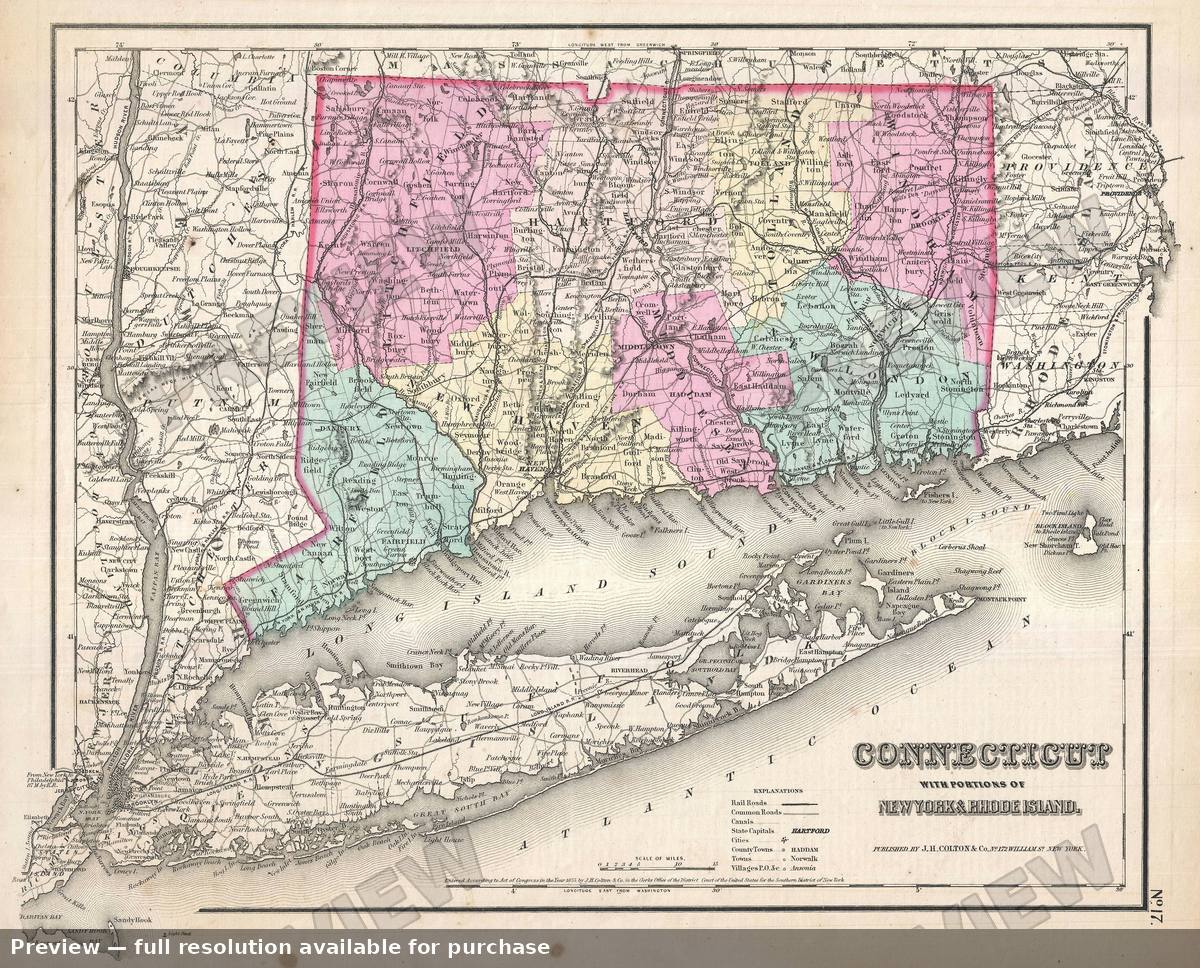 Antique map: Connecticut, 1857