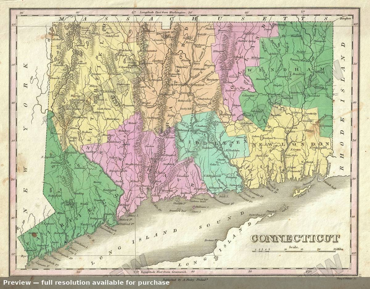 Antique map: Connecticut, 1827