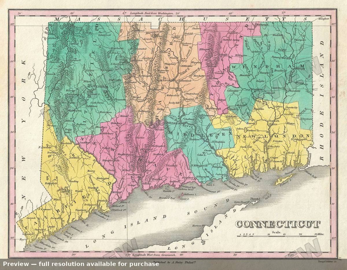 Antique map: Connecticut, 1828