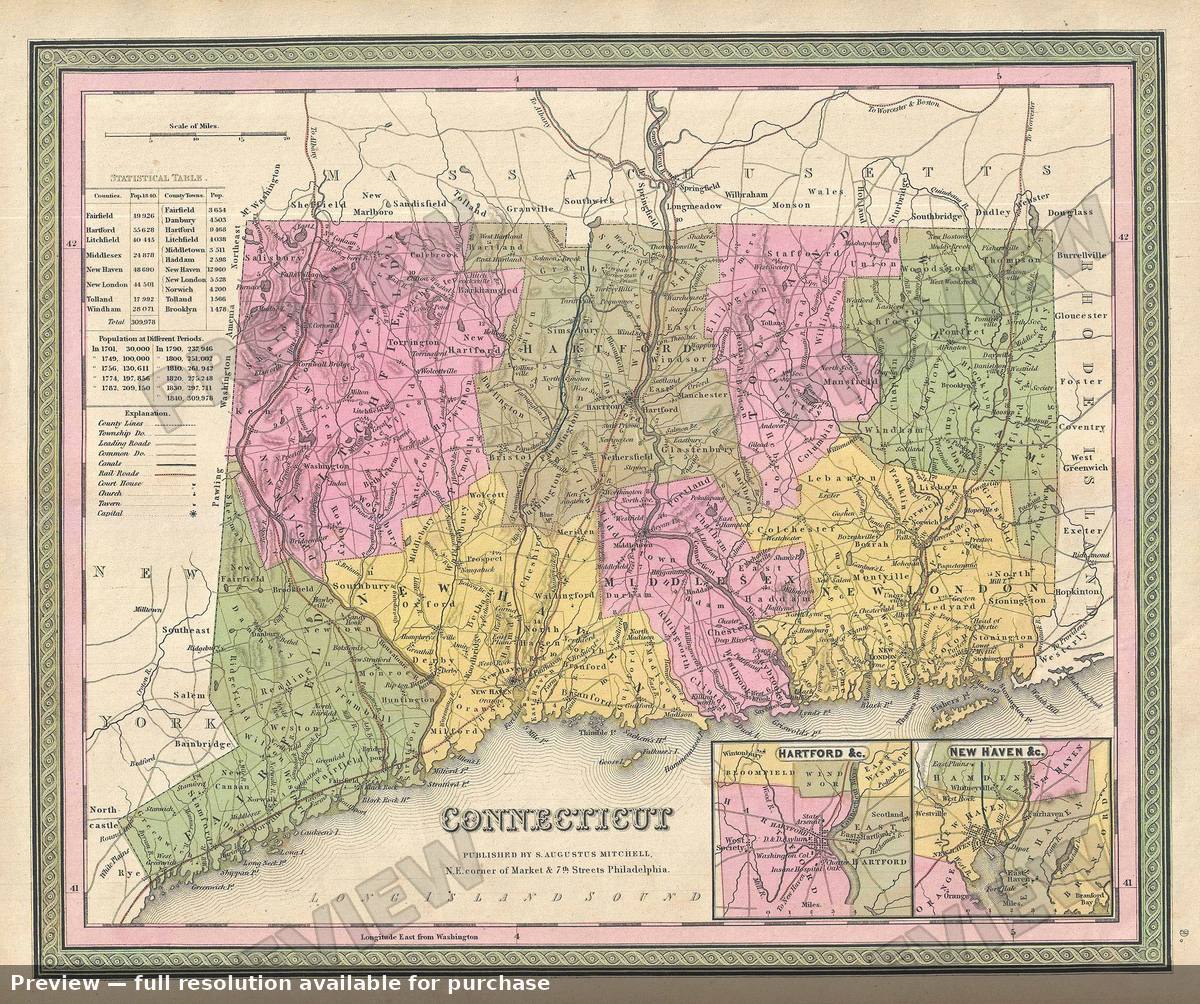 Antique map: Connecticut, 1849, 1849