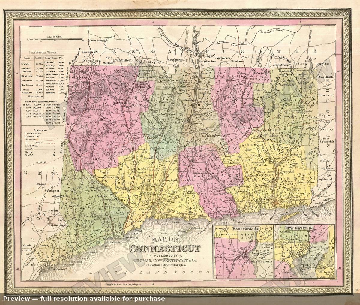 Antique map: Connecticut, 1854, 1854