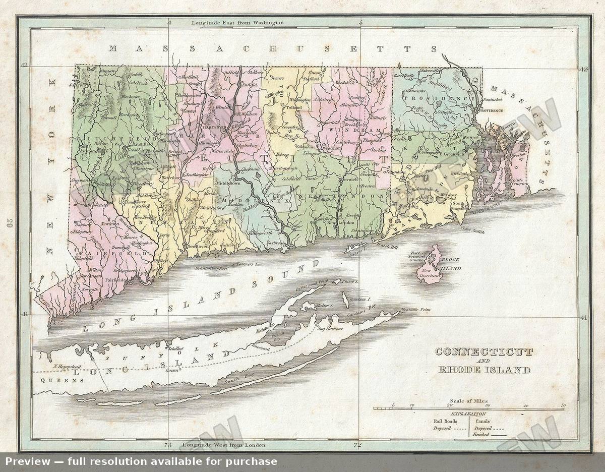 Antique map: Connecticut Rhode I, 1835, 1835