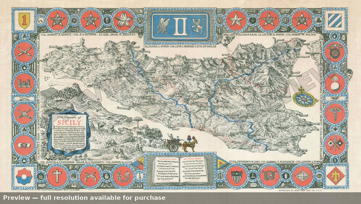 Antique map: Conquest Sicily, 1943, 1943