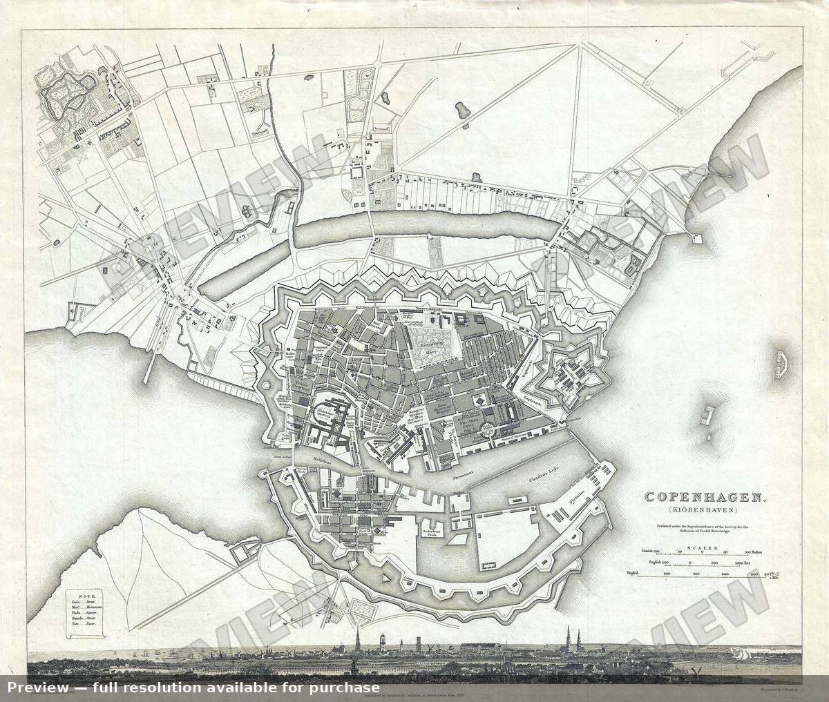 Antique map: Copenhagen, 1837