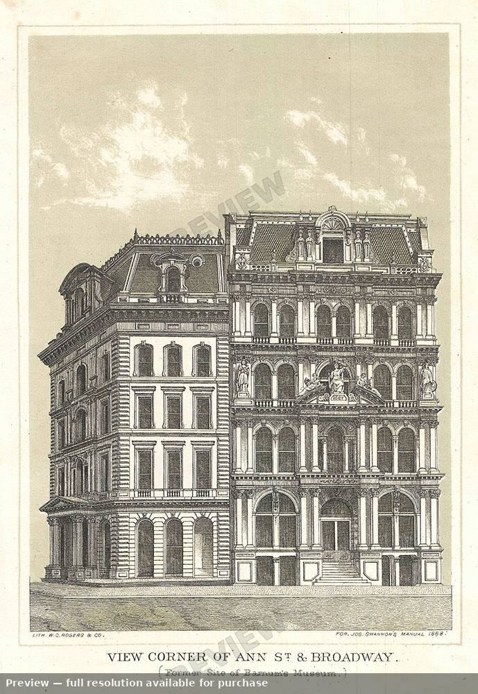 Antique map: Corner Ann St Broadway, 1868