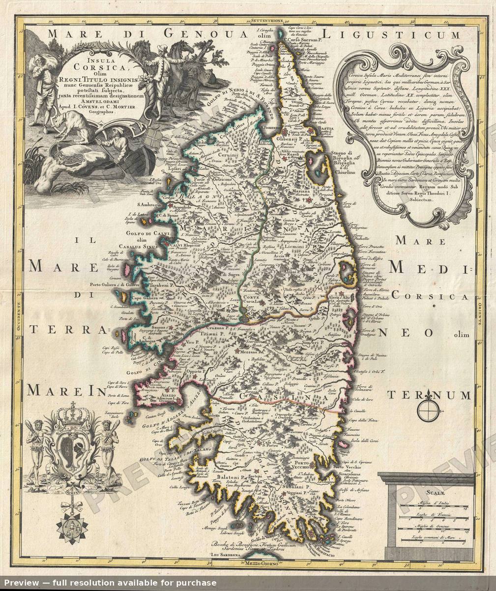 Antique map: Corsica, 1742