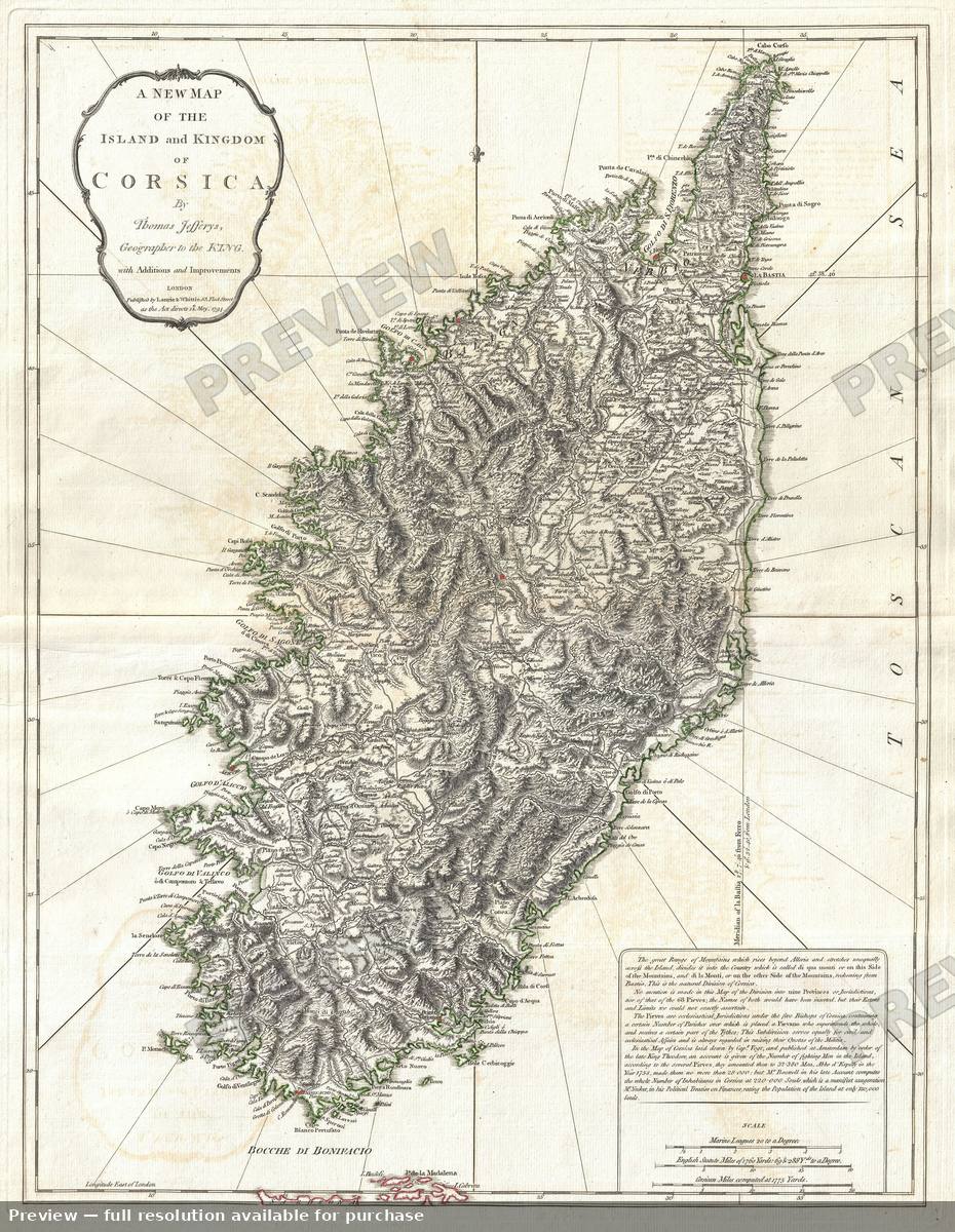 Antique map: Corsica, 1794