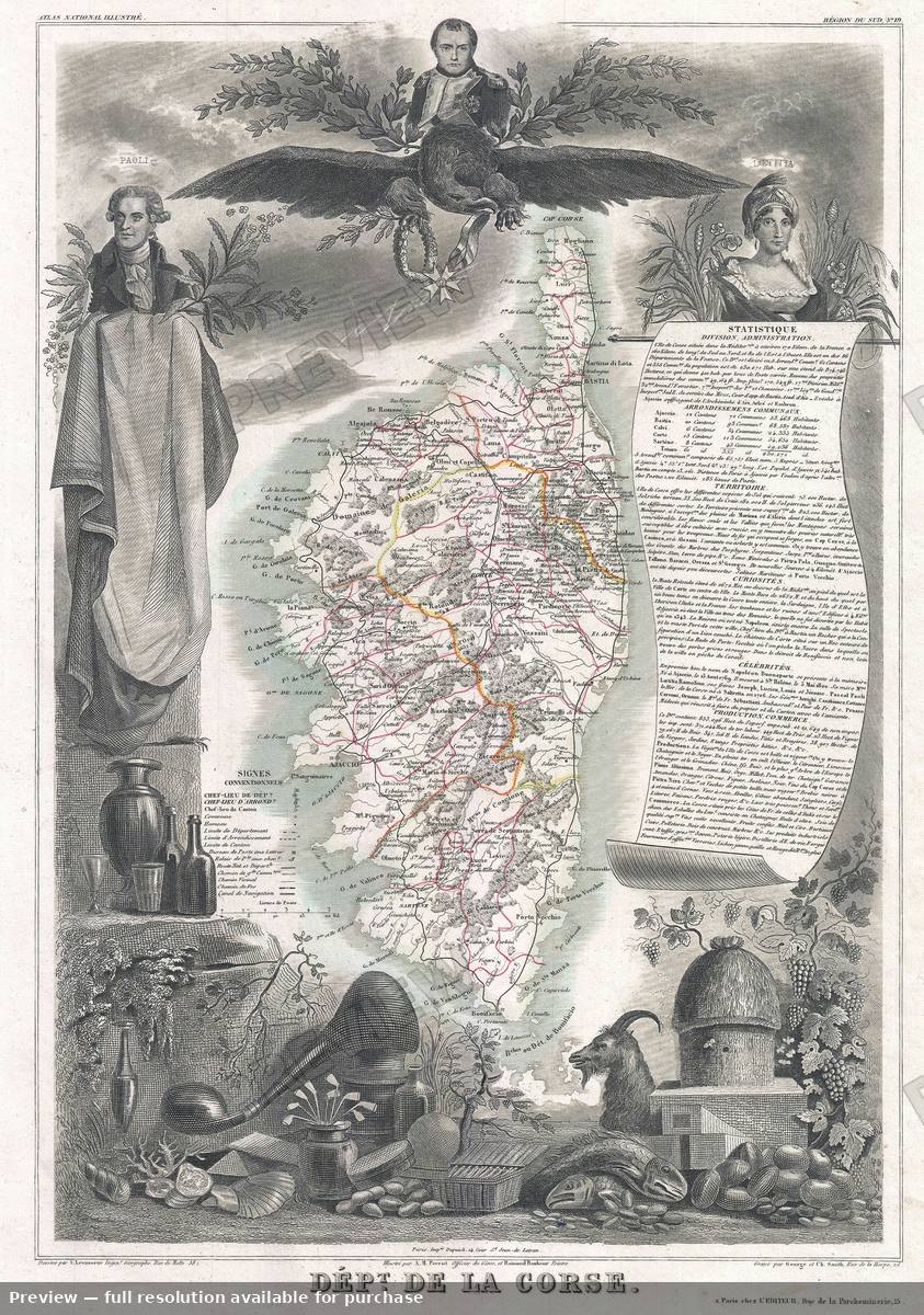 Antique map: Corsica, 1852, 1852