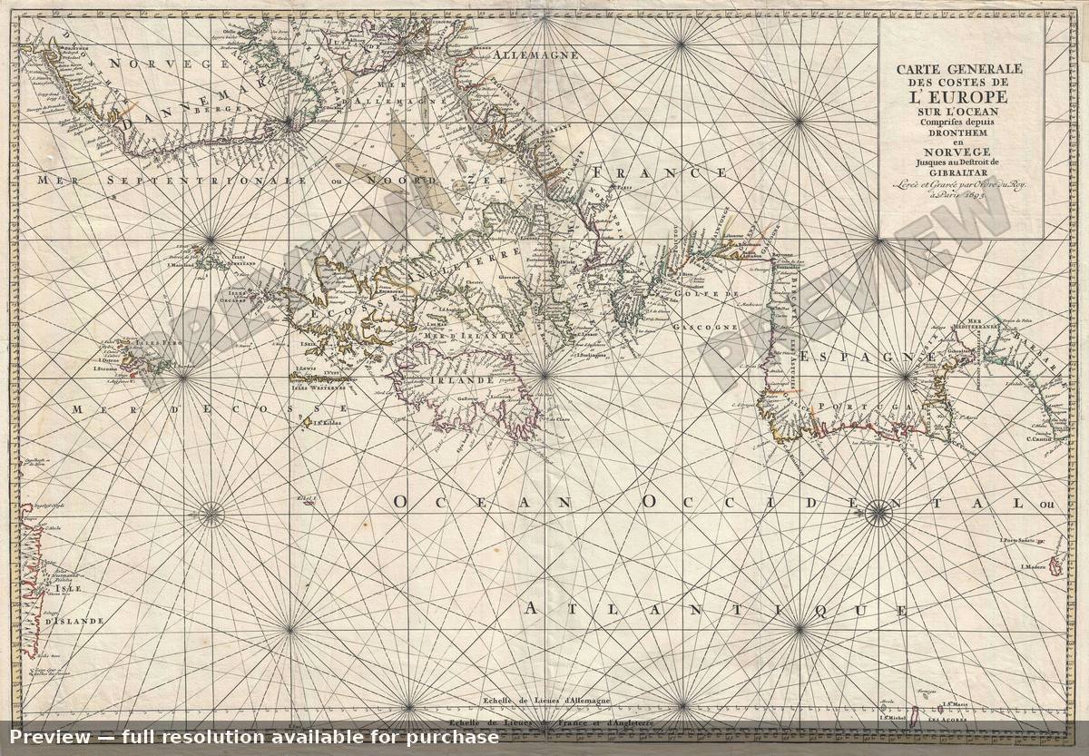 Antique map: Costesde L Europe, 1693