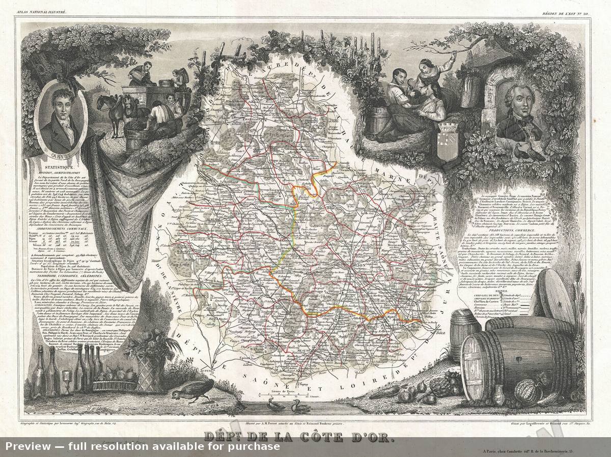 Antique map: Cote D Or, 1852