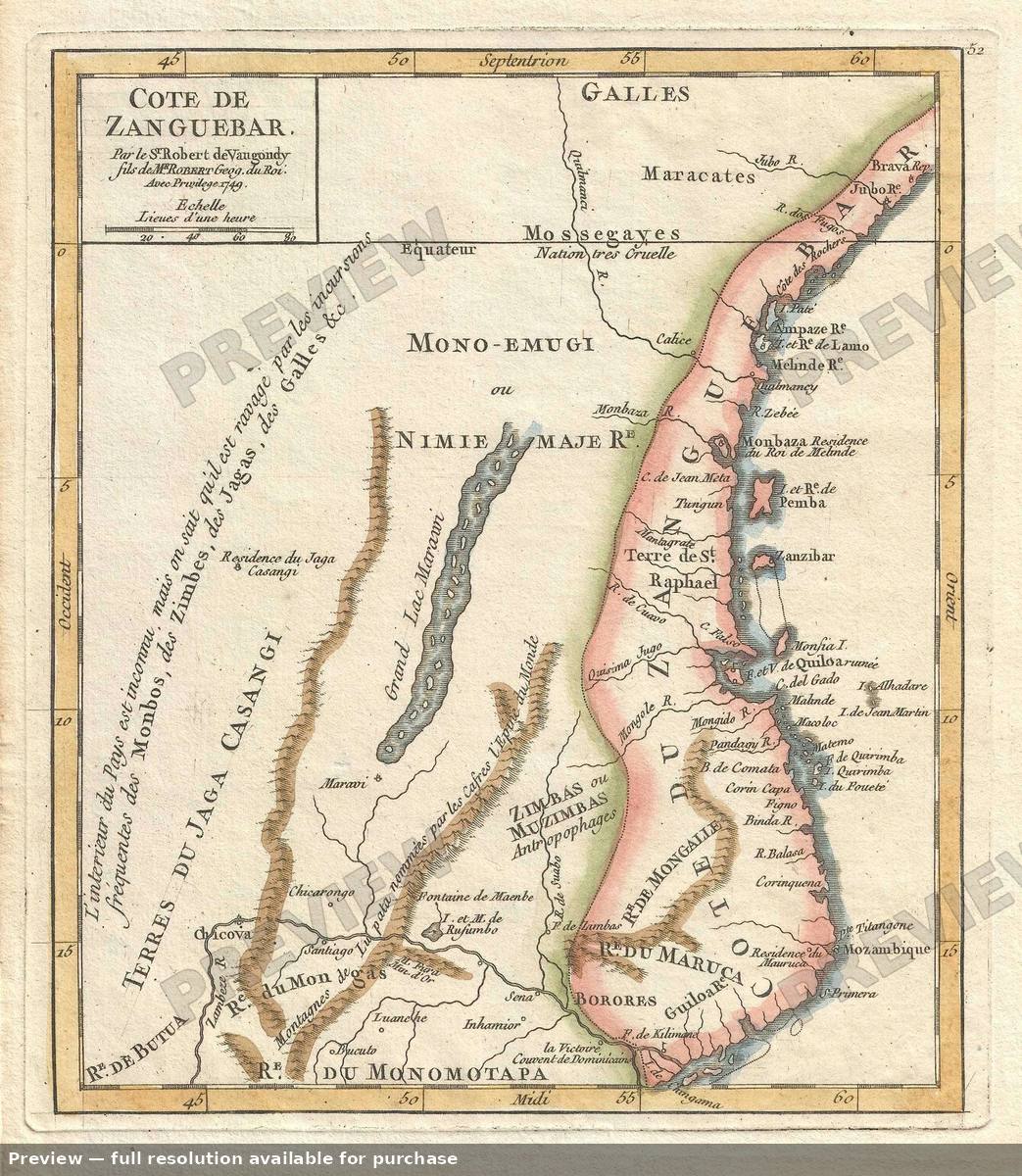 Antique map: Cote Zanguebar, 1749