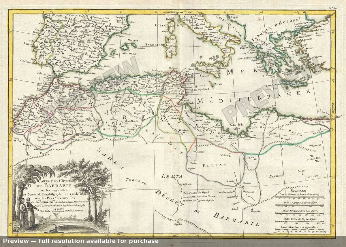 Antique map: Cotes De Barbarie, 1778, 1778