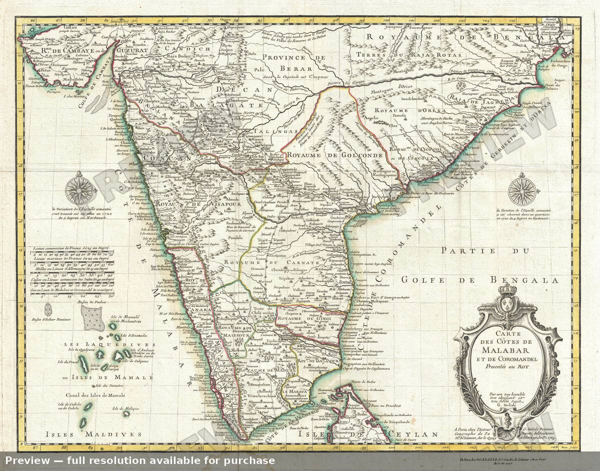 Antique map: Cotes De Malabar, 1745