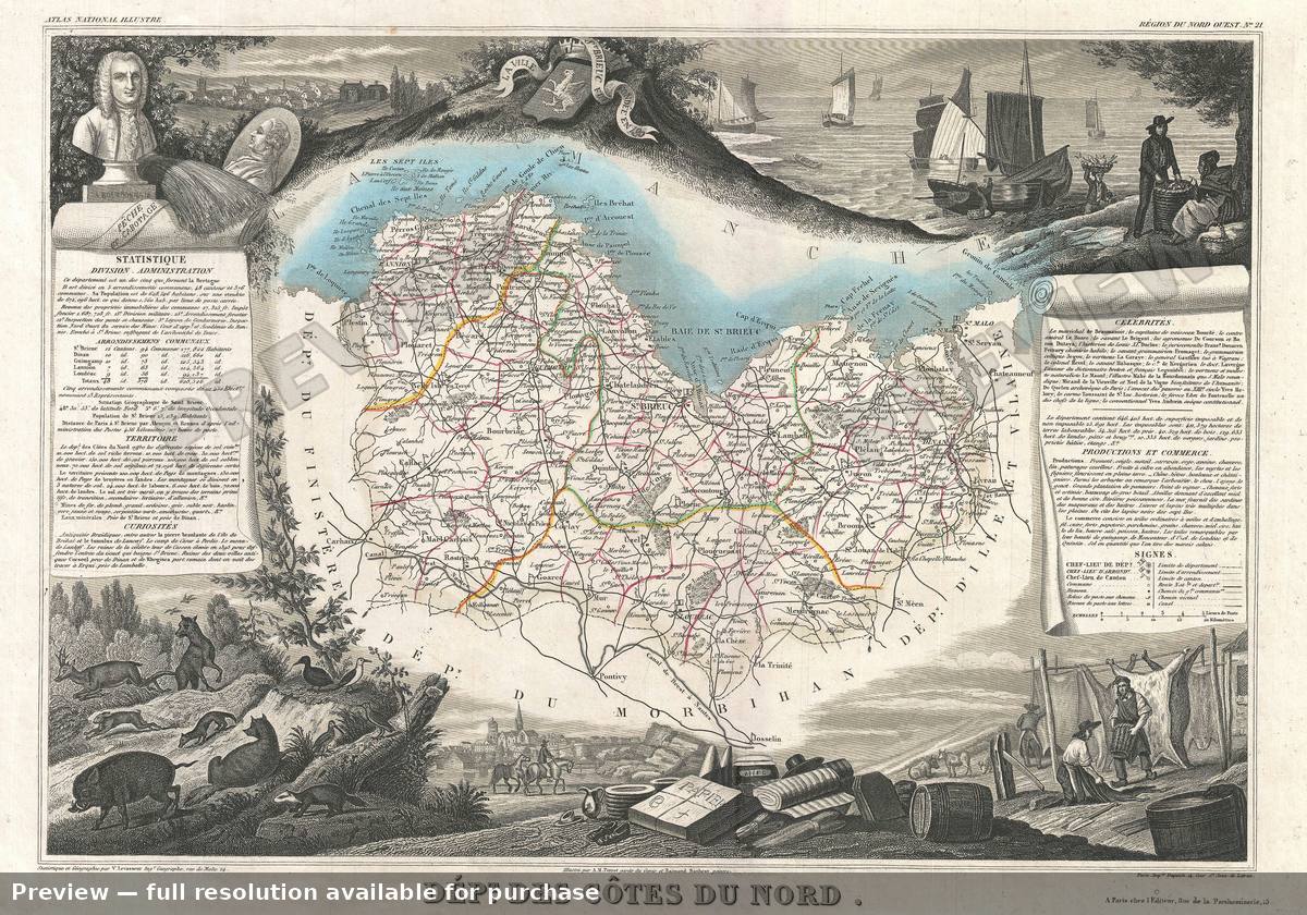 Antique map: Cotes Du Nord, 1852