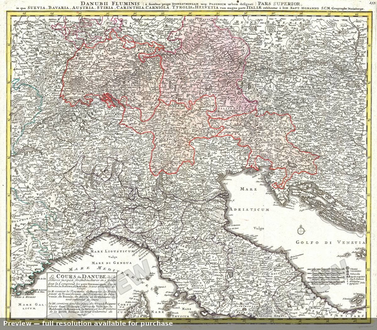 Antique map: Cours Danube, 1720, 1720