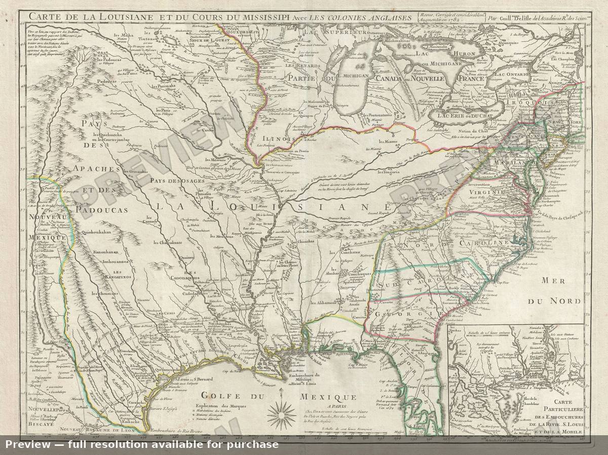 Antique map: Coursdu Mississipi, 1782, 1782