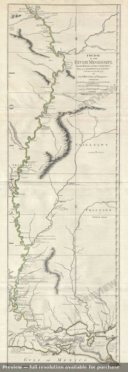 Antique map: Courseofthe River Mississipi, 1775