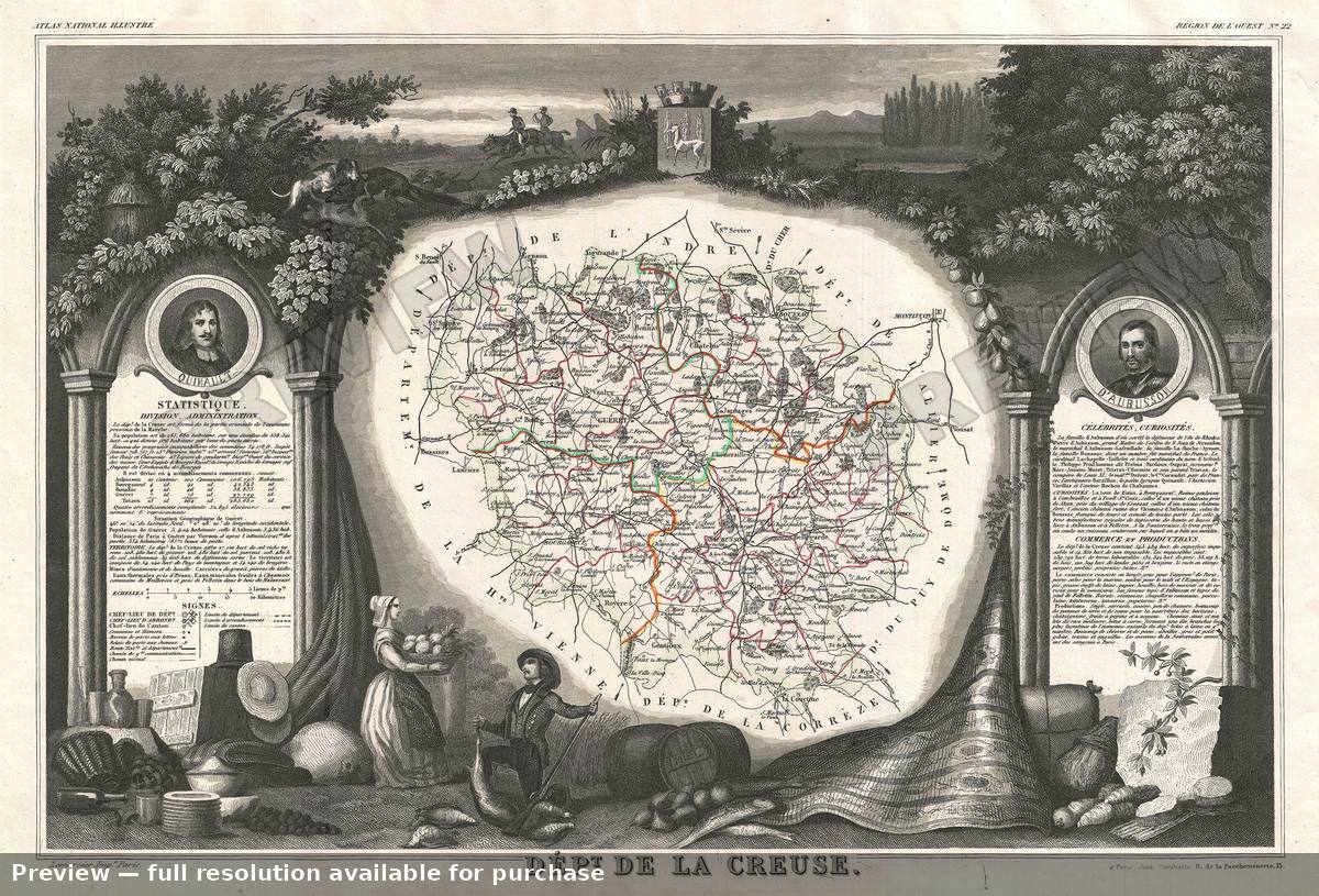 Antique map: Creuse, 1852
