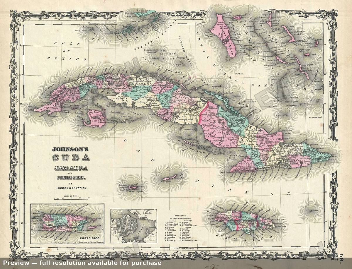 Antique map: Cuba Jamaica, 1861