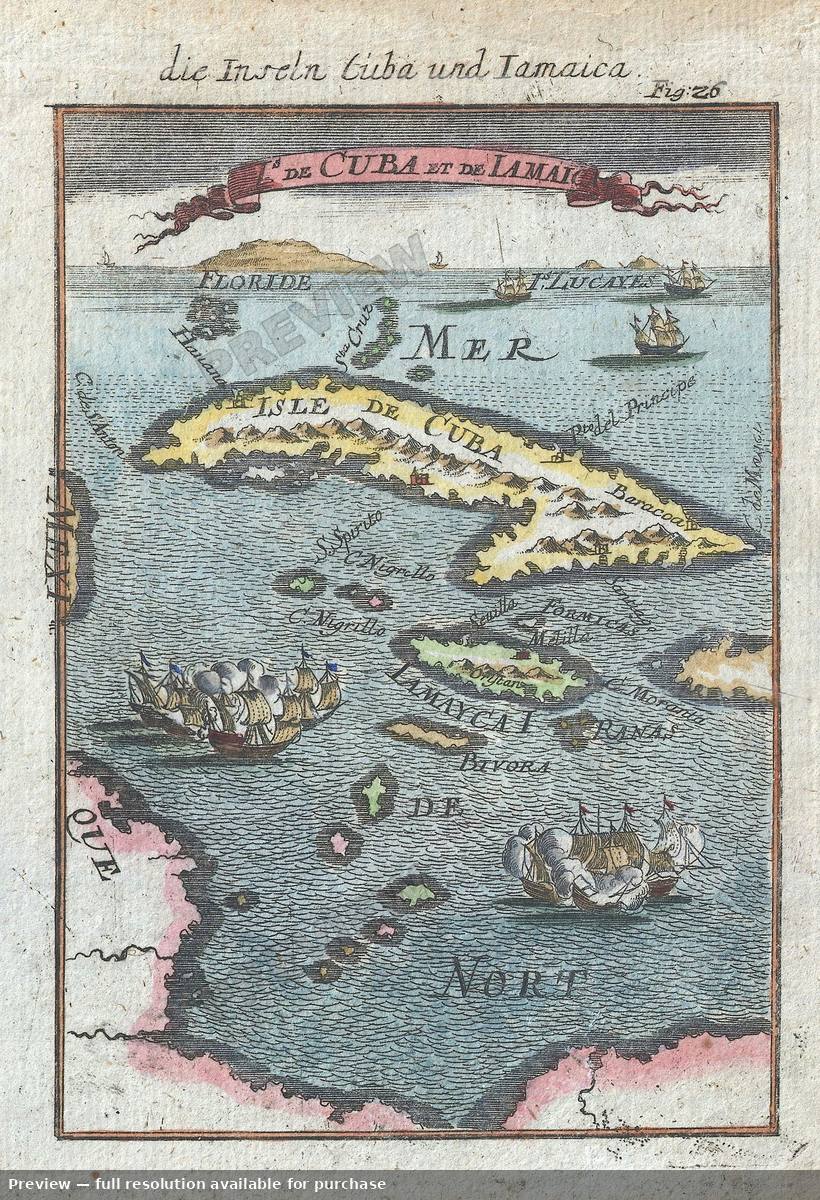 Antique map: Cuba Jamaica, 1719