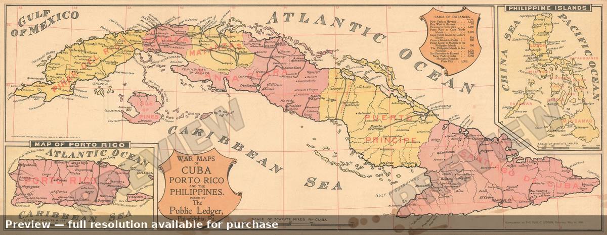 Antique map: Cuba Philippines, 1898, 1898