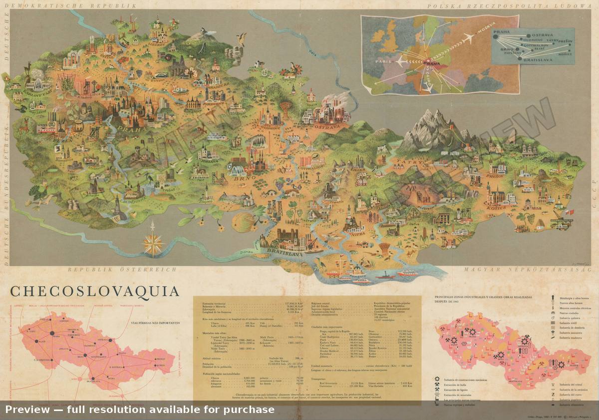 Antique map: Czechoslovakia, 1960, 1960