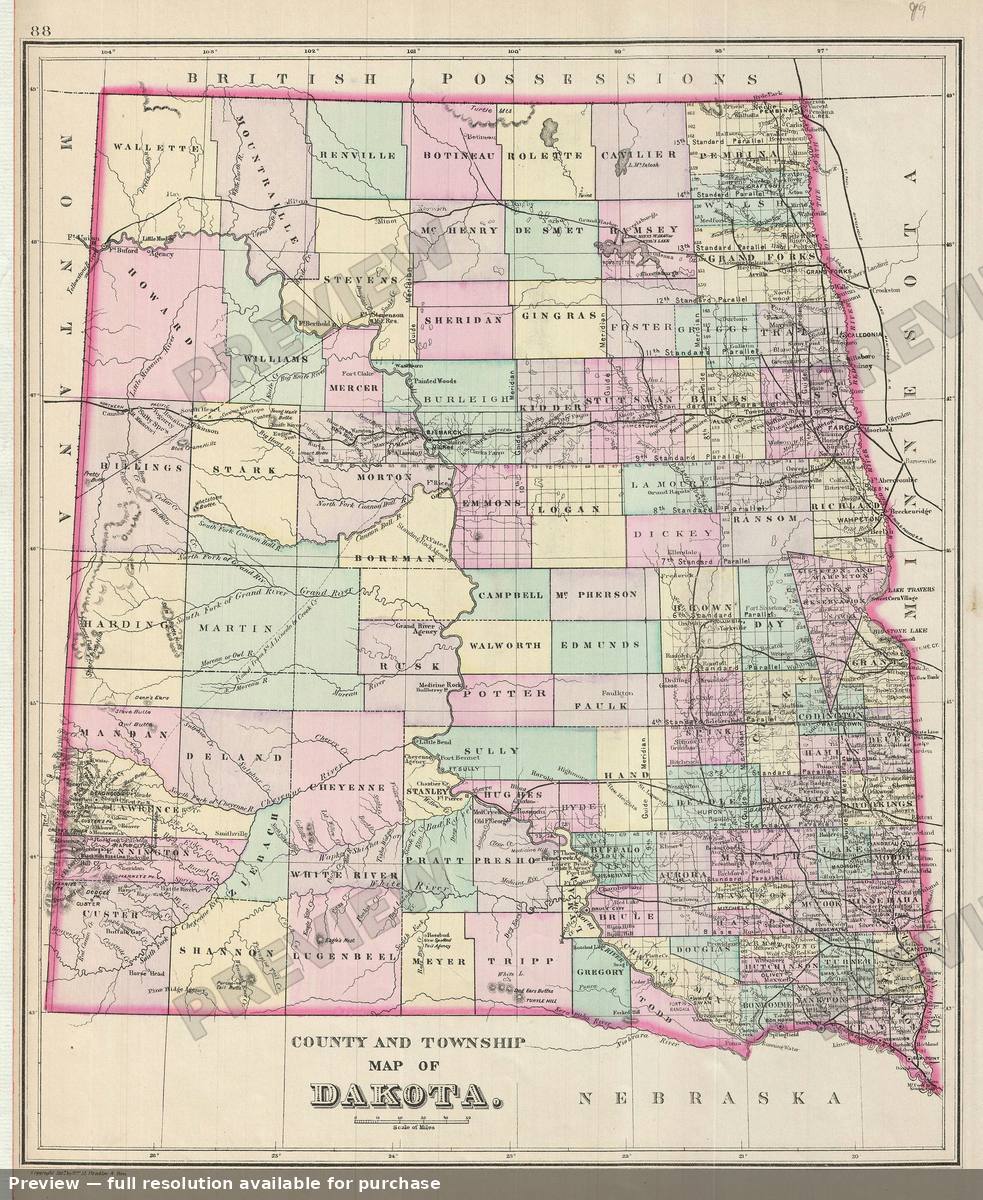 Antique map: Dakota, 1887