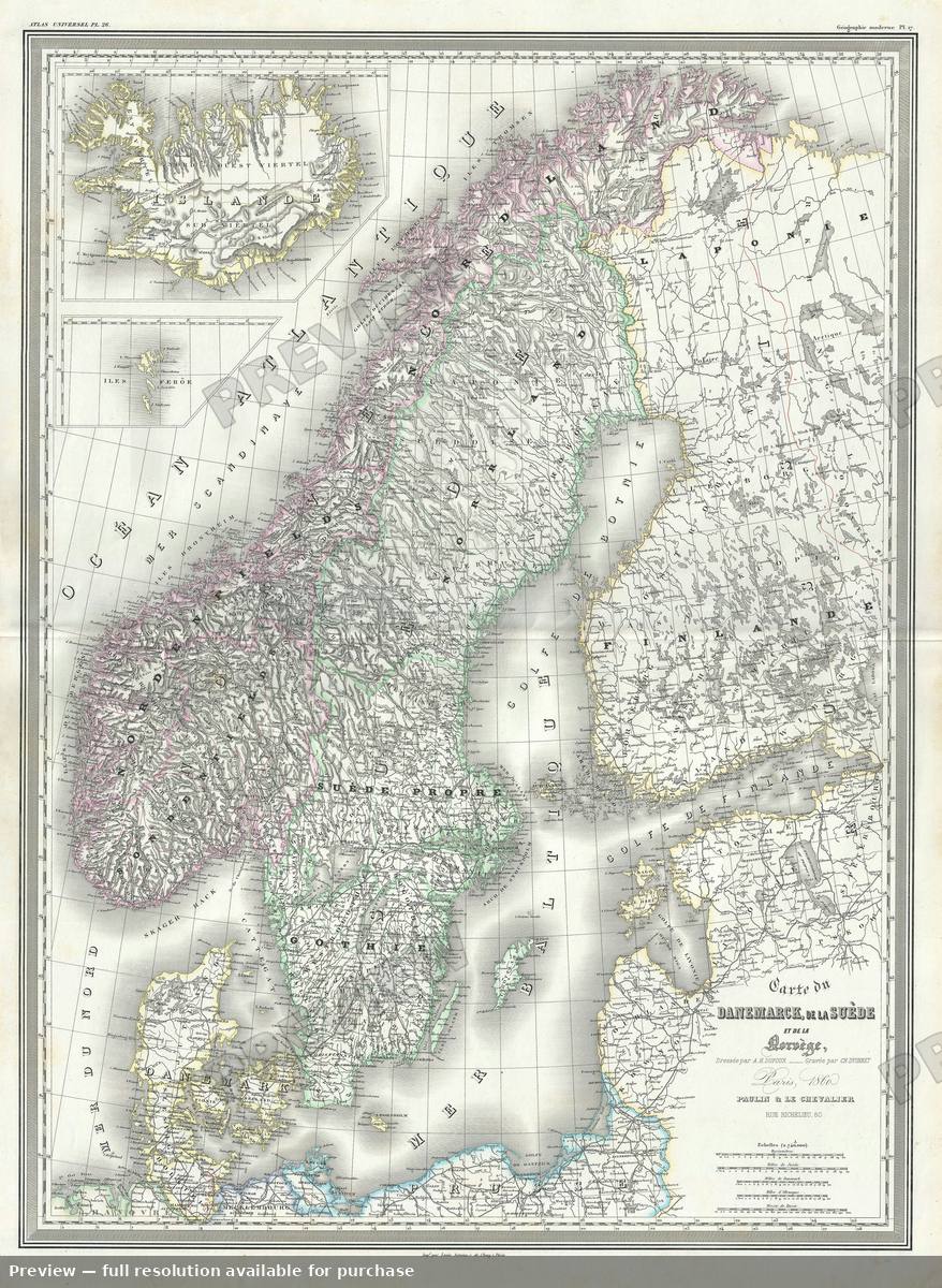Antique map: Danemarck Suede, 1860, 1860