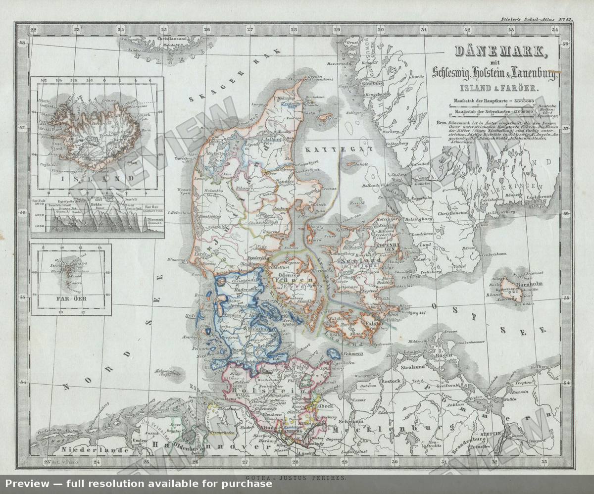 Antique map: Danemark, 1862, 1862