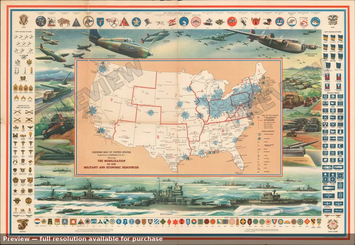 Antique map: Defense Mobilization, 1941