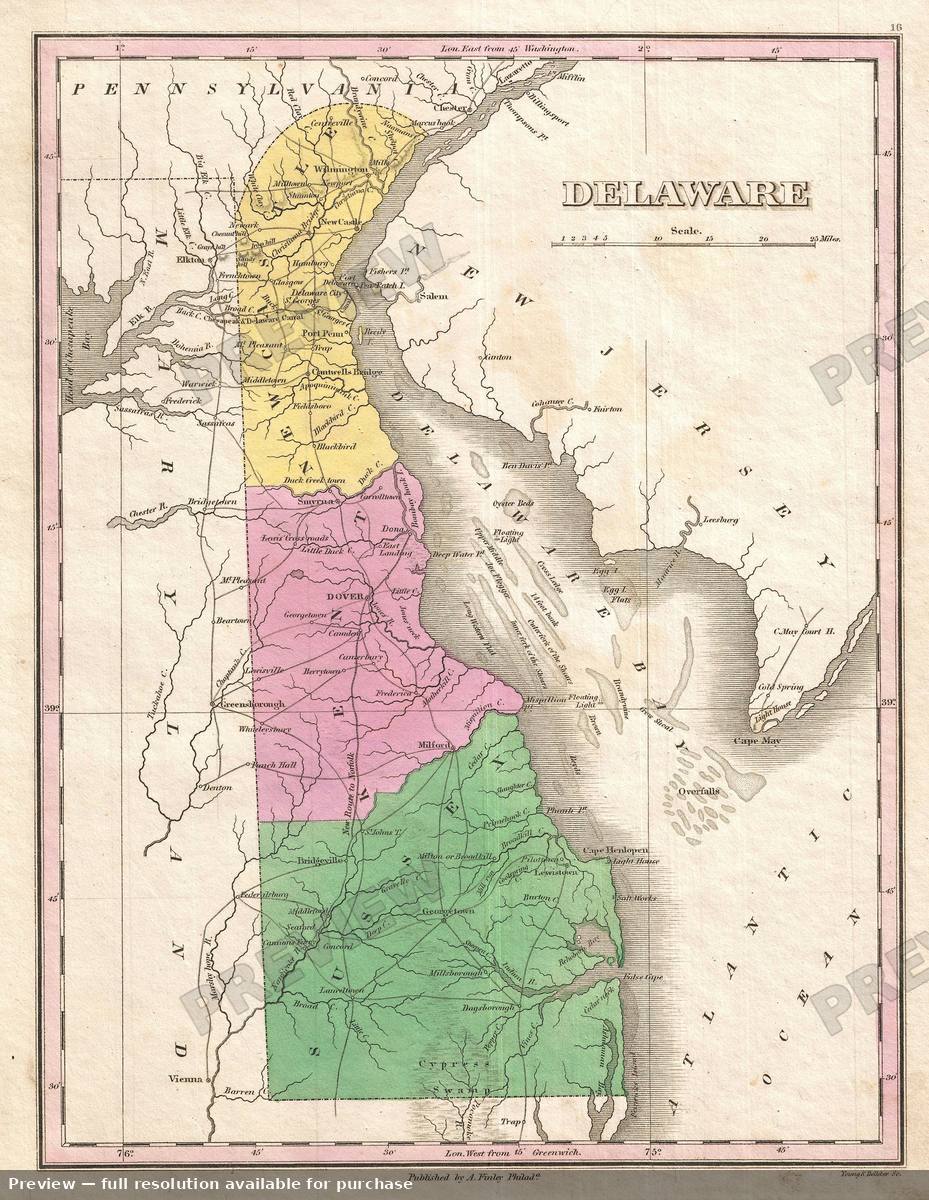 Antique map: Delaware, 1827