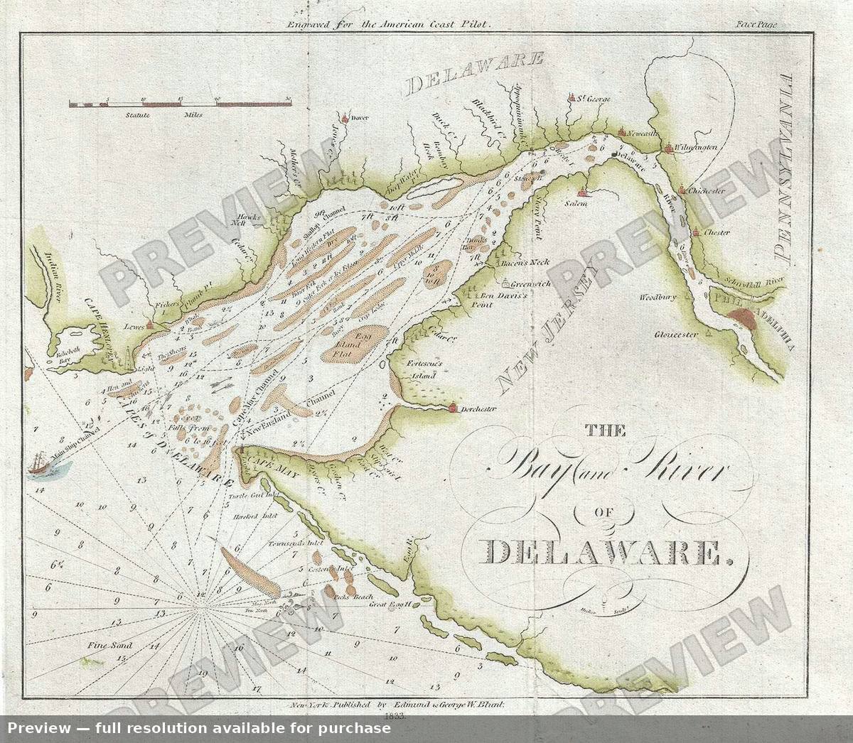 Antique map: Delaware Bay River, 1833