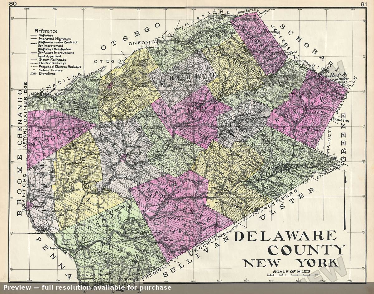 Antique map: Delaware County NY, 1912