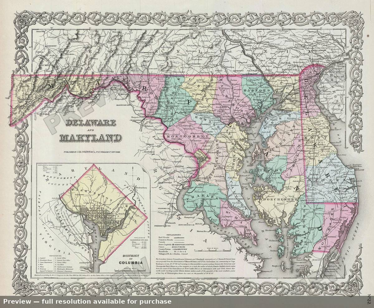 Antique map: Delaware Maryland, 1856