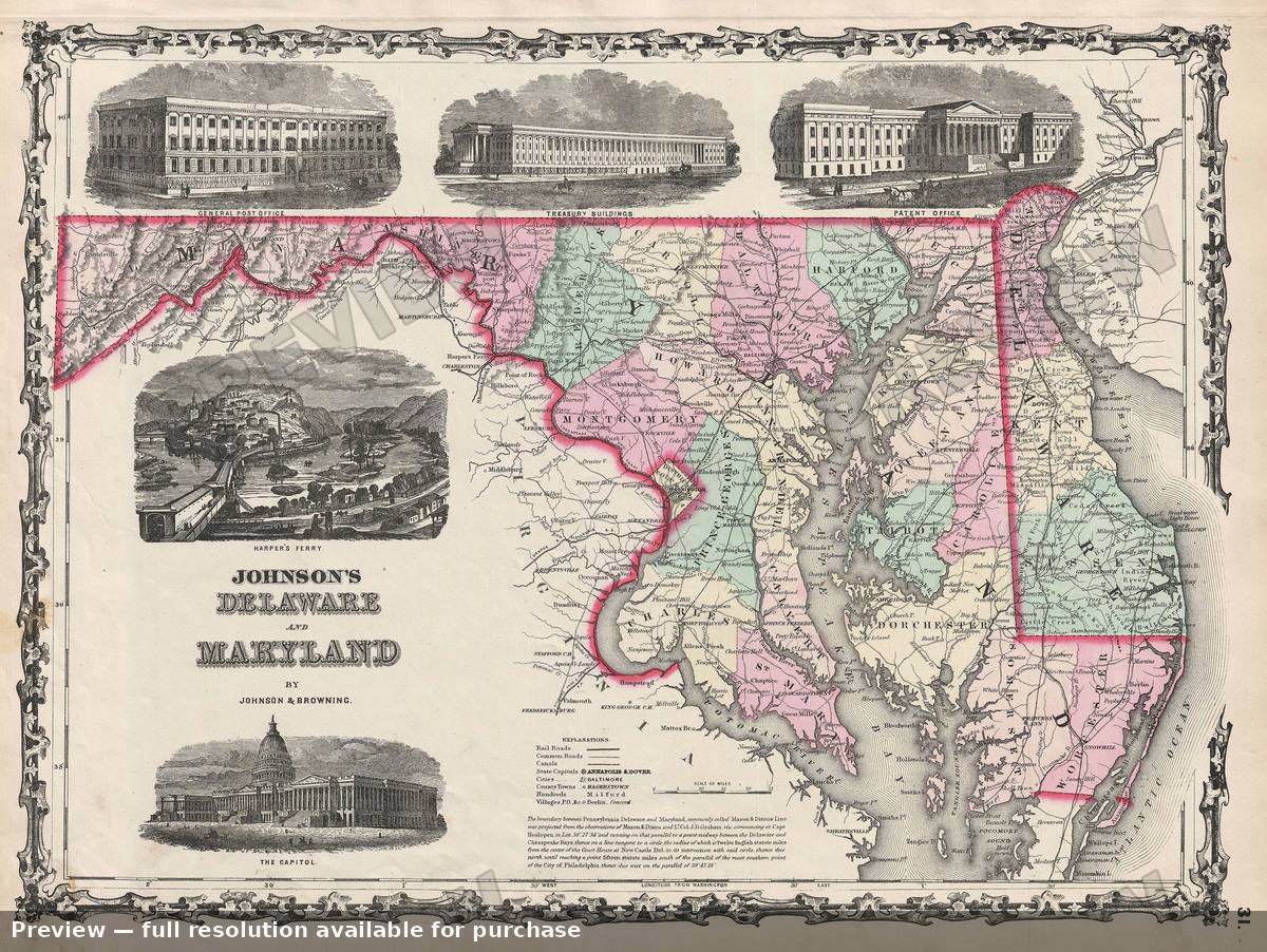 Antique map: Delaware Maryland, 1861, 1861