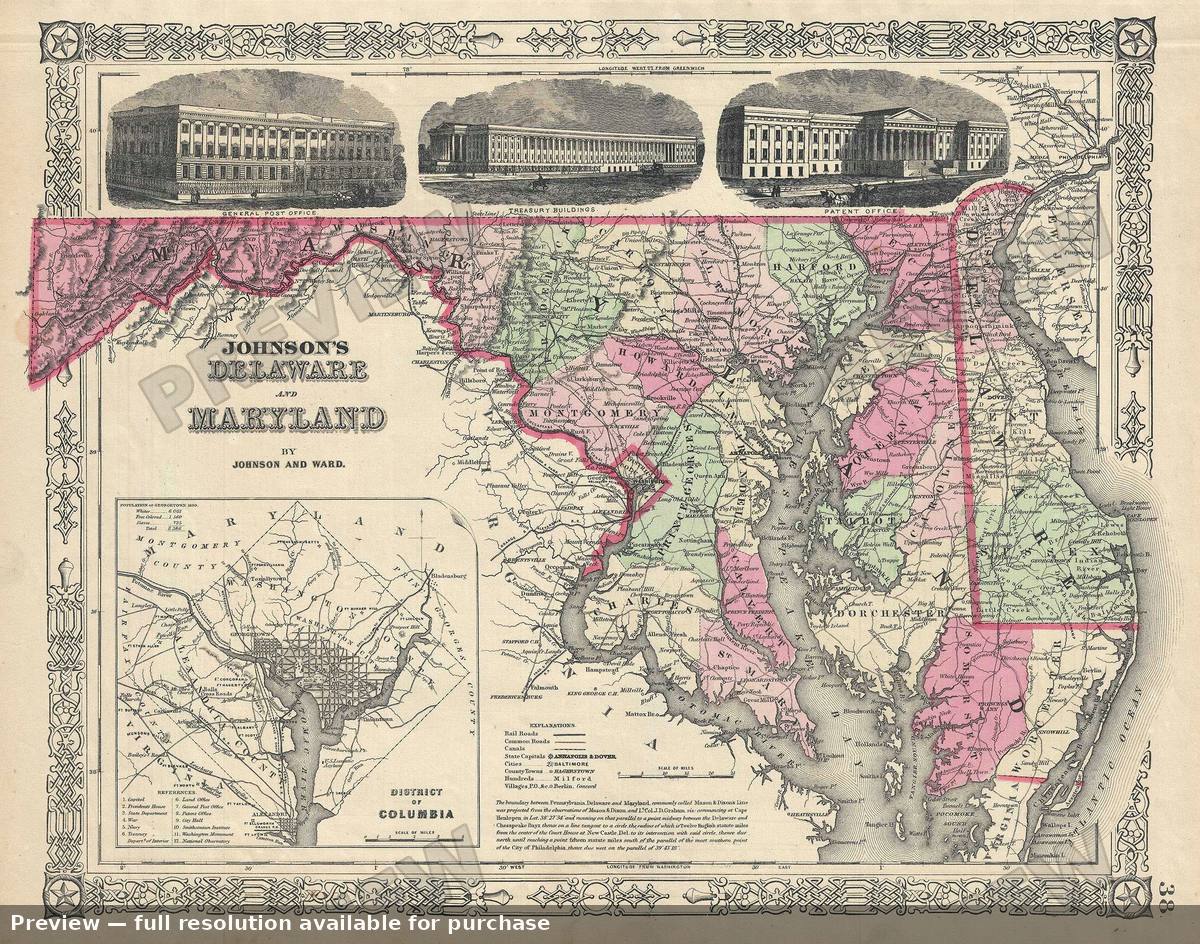 Antique map: Delaware Maryland, 1866