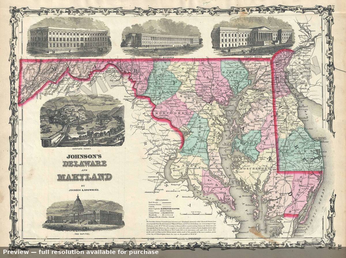 Antique map: Delaware Maryland 2, 1861, 1861