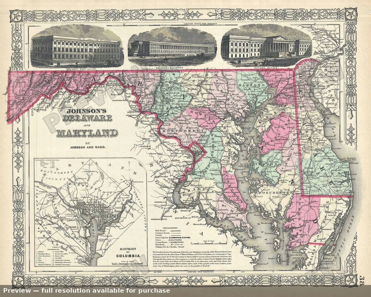 Antique map: Delaware Maryland 2, 1866