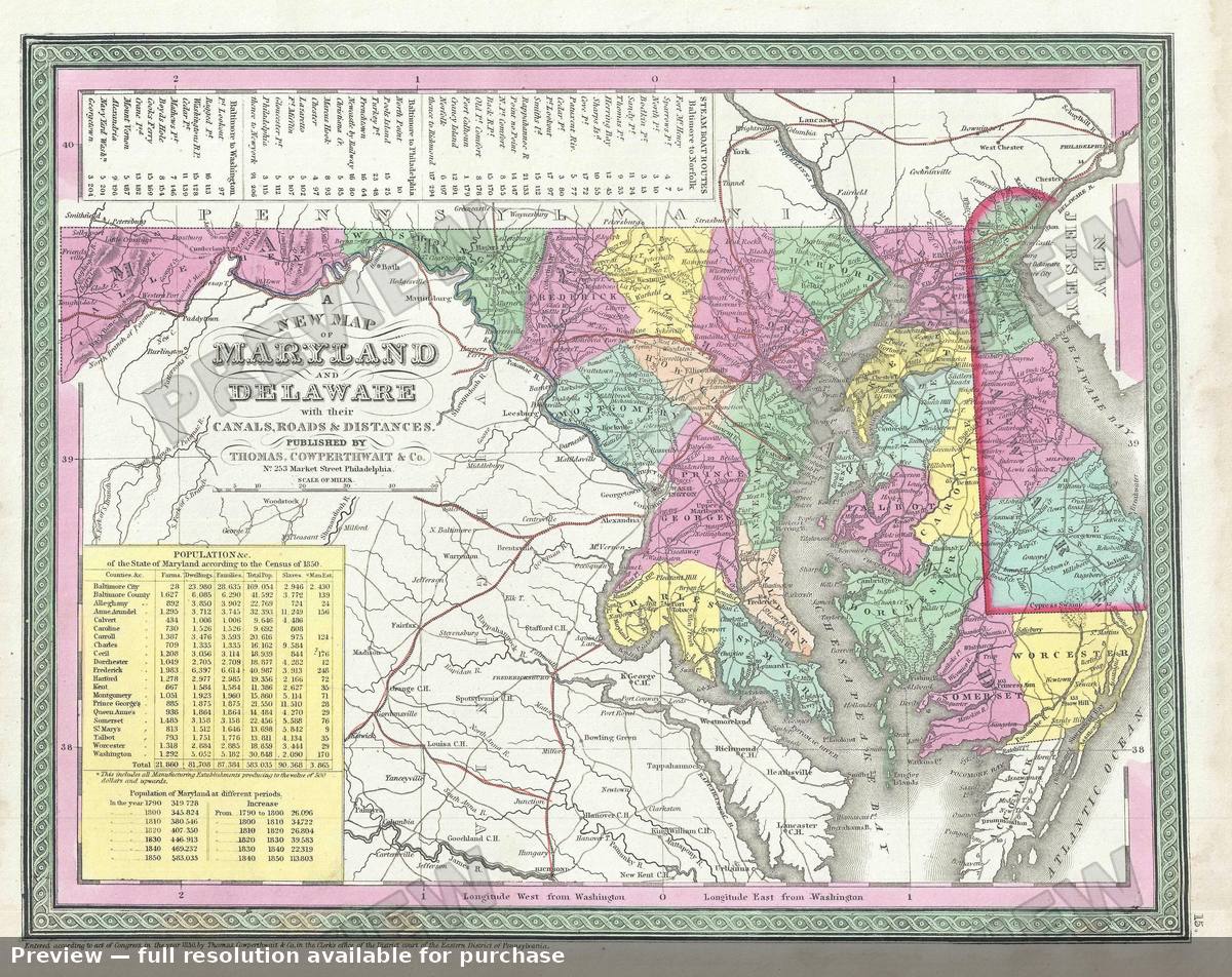 Antique map: Delaware Maryland 2, 1854