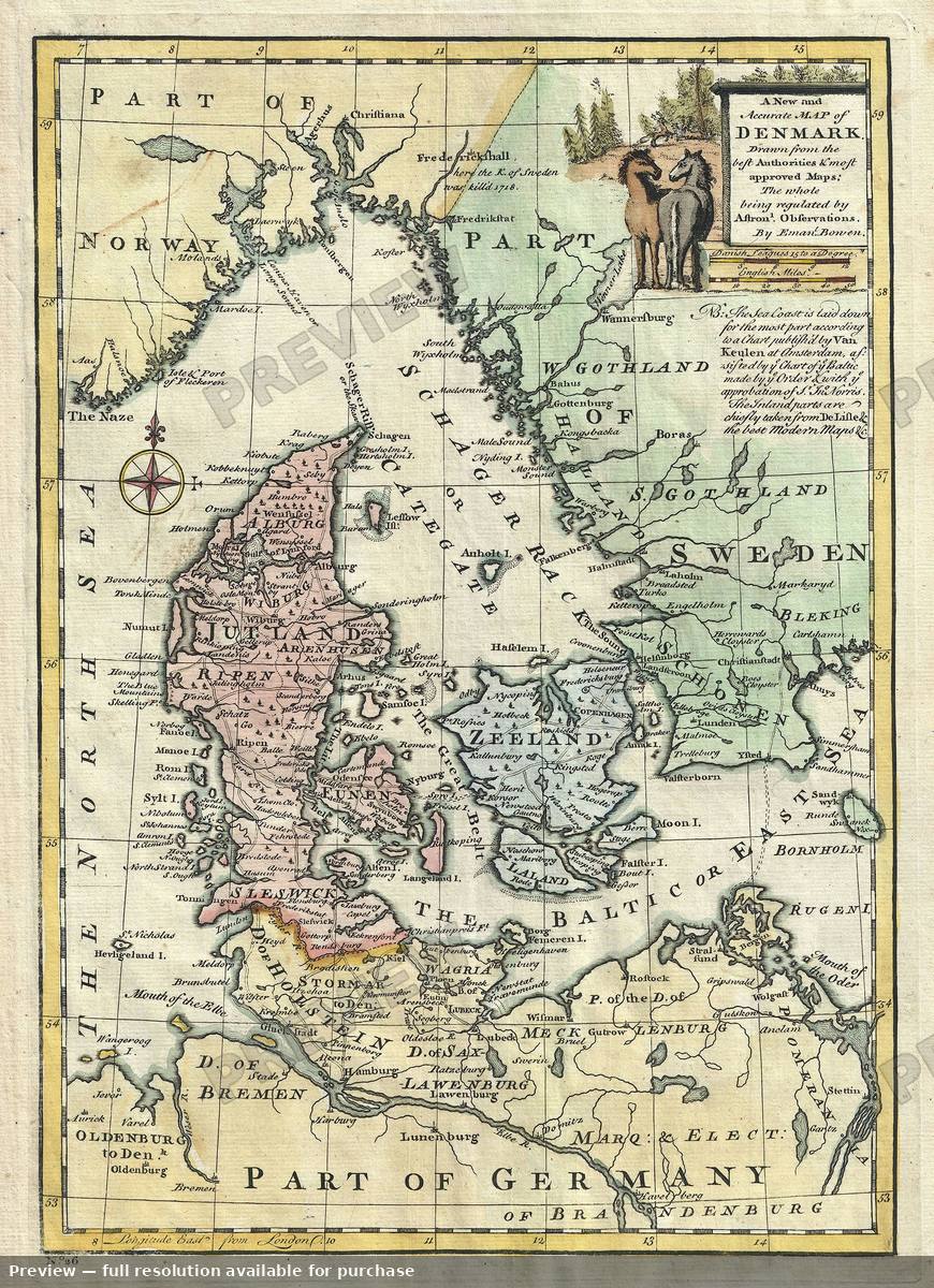Antique map: Denmark, 1747, 1747