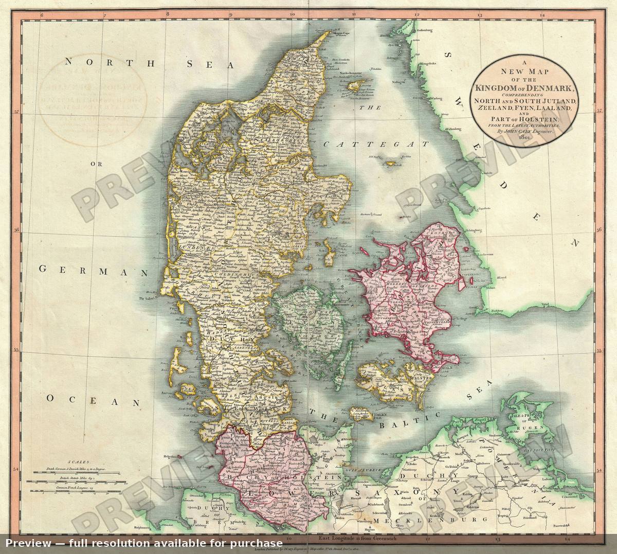 Antique map: Denmark, 1801