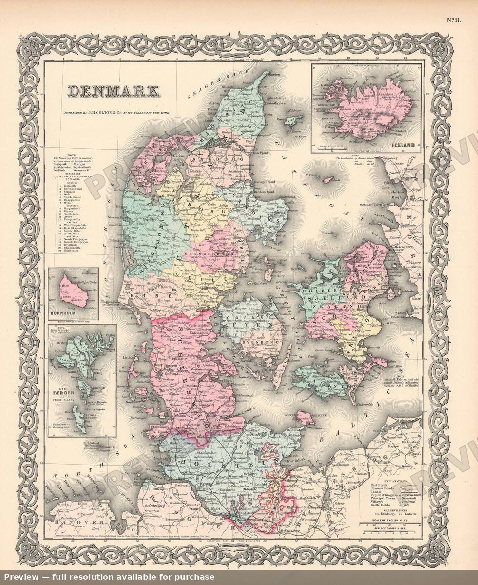 Antique map: Denmark, 1856, 1856