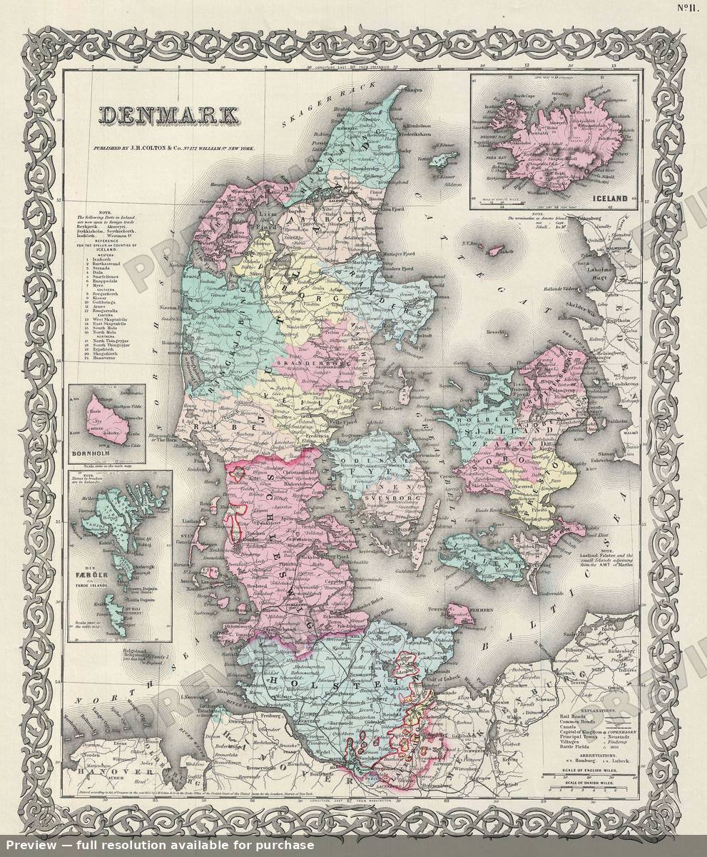 Antique map: Denmark, 1856