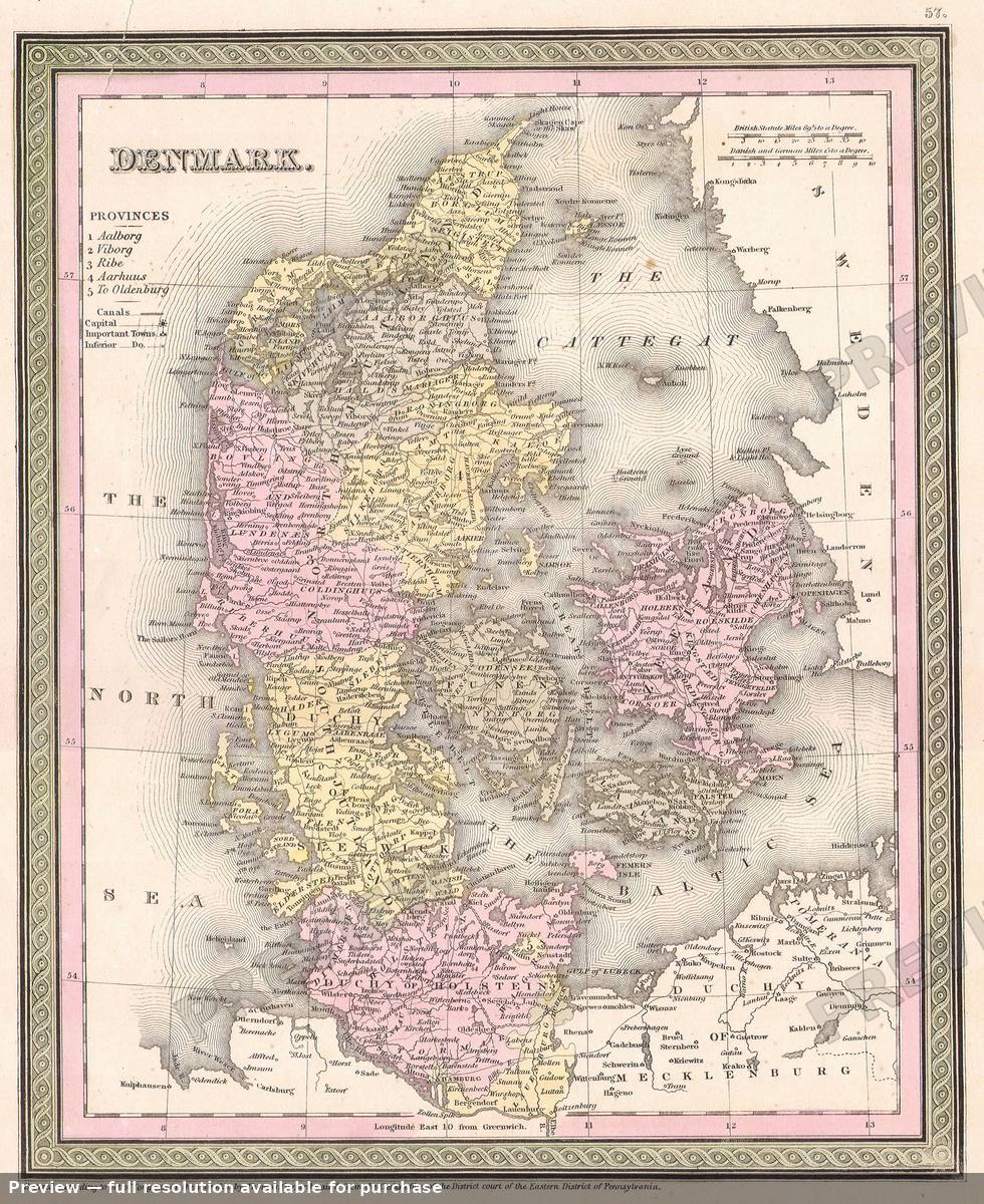 Antique map: Denmark, 1850, 1850