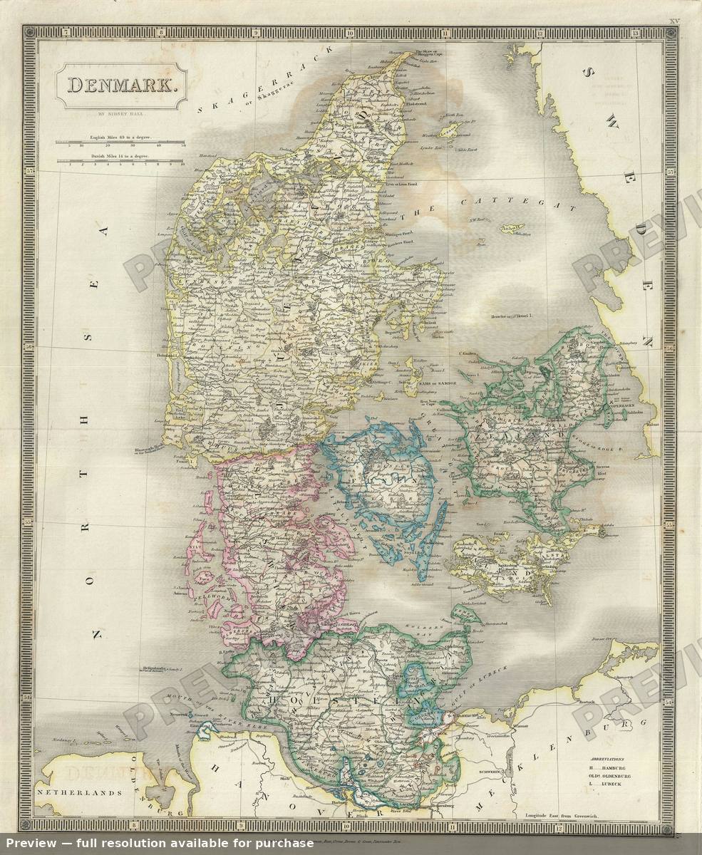 Antique map: Denmark, 1835