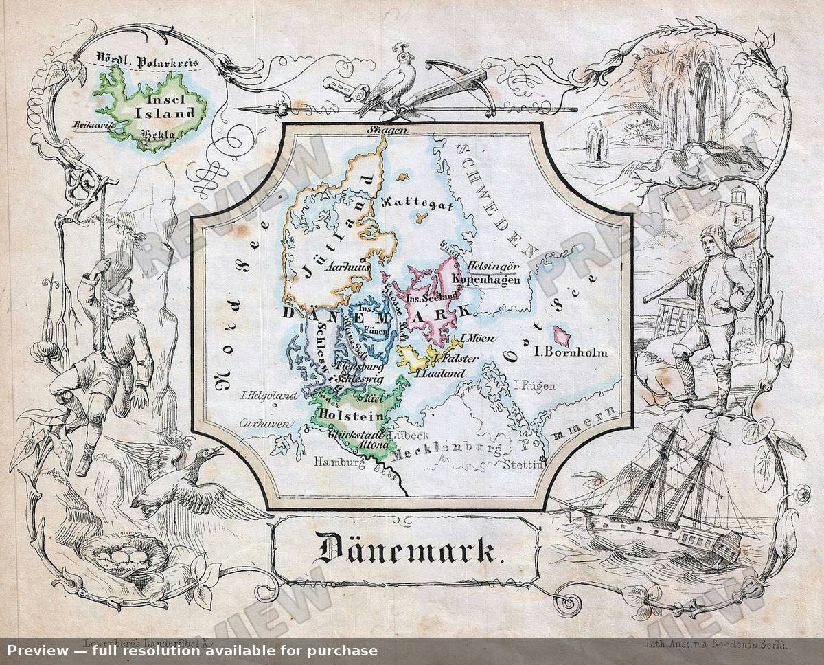 Antique map: Denmark, 1846