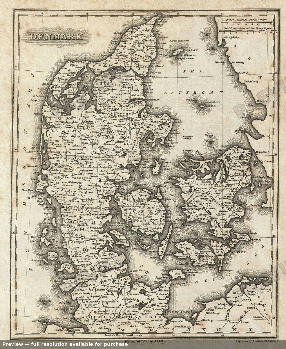 Antique map: Denmark, 1828, 1828