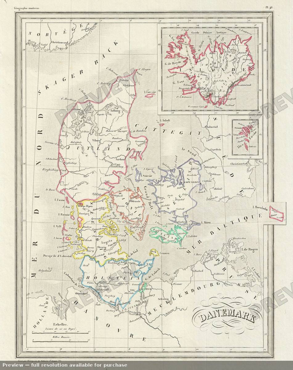 Antique map: Denmark, 1843, 1843