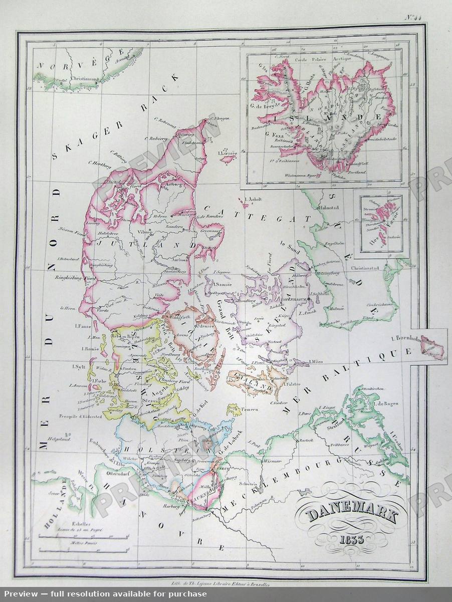 Antique map: Denmark, 1837