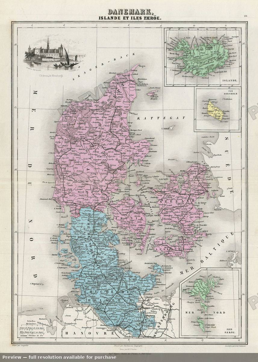 Antique map: Denmark, 1878